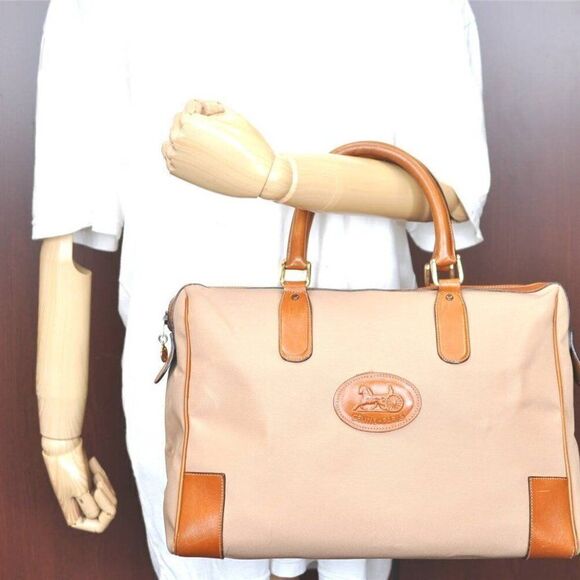 Authentic Vintage CELINE Boston Bag Nylon Handbag Leather Beige Brown - Picture 13 of 14